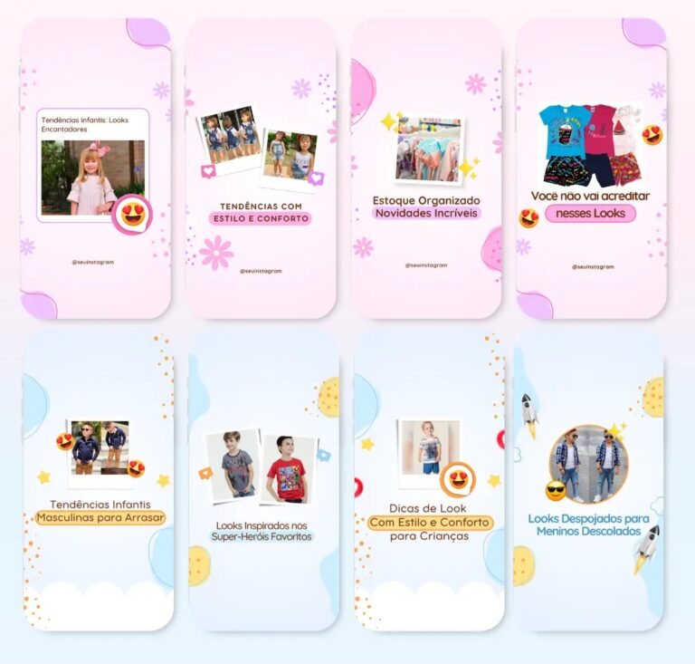 Pack posts prontos loja de moda infantil pack Canva posts para Instagram 3