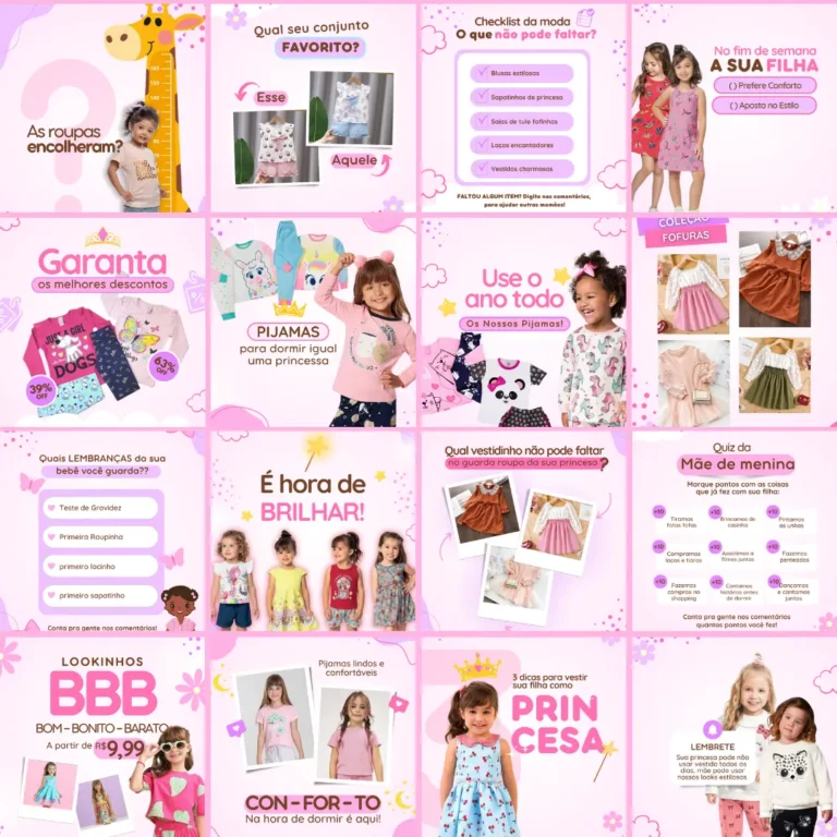 Pack posts prontos loja de moda infantil pack Canva posts para Instagram 5