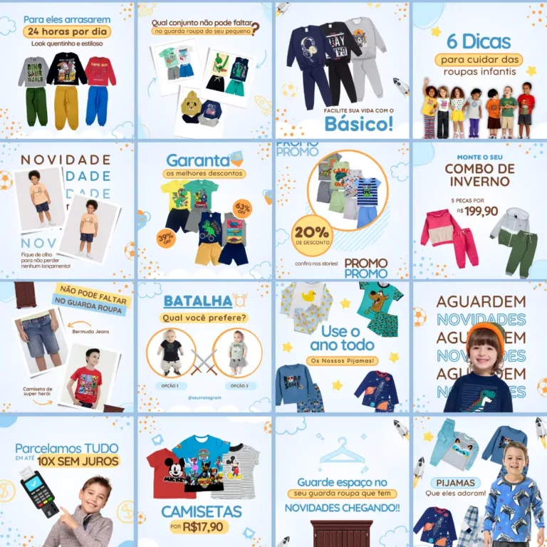 Pack posts prontos loja de moda infantil pack Canva posts para Instagram 9