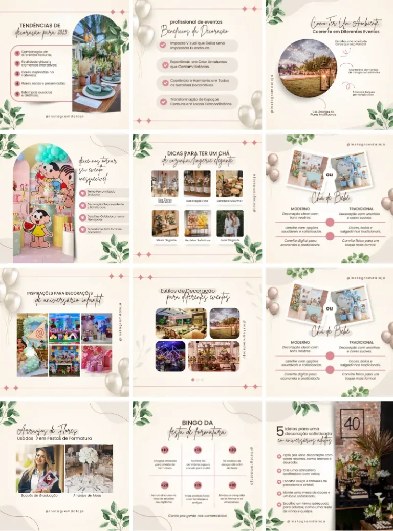 Pack Canva decoradora de festas e eventos posts prontos para Instagram 13