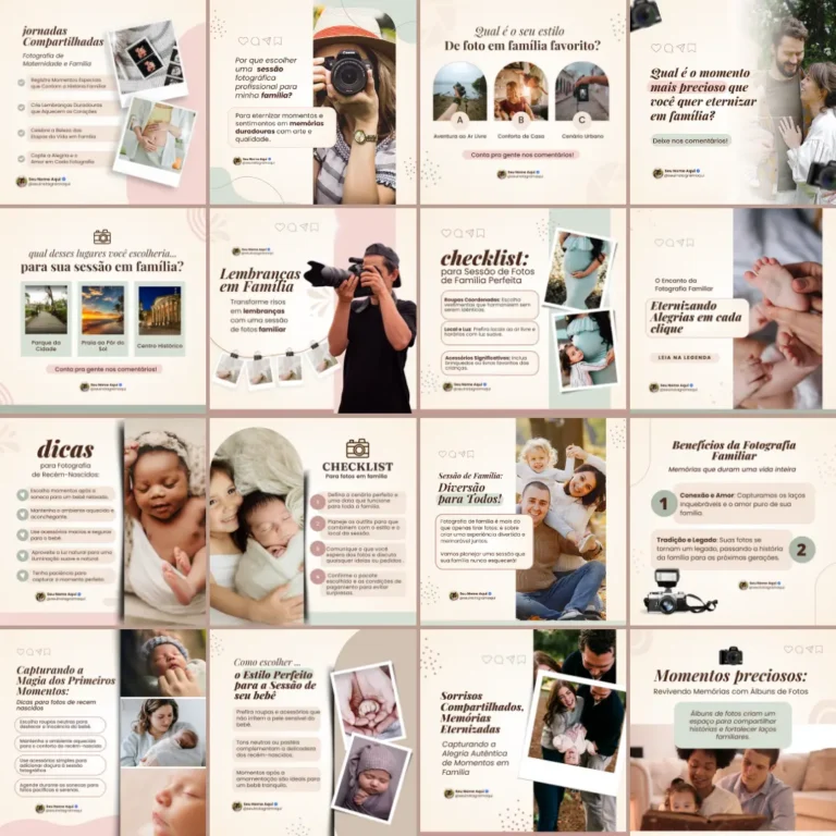 pack canva fotografia posts instagram fotografo de familia ensaio gestante newborn 2